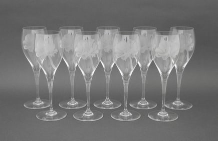 Baccarat Etched Flower Crystal Wine Glasses, 9