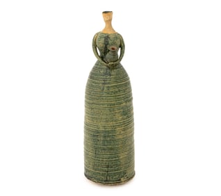 Modern Green Glazed Stoneware Female Form Vase