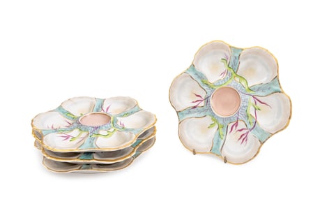 European Majolica Porcelain Oyster Plates, 4