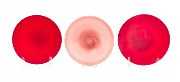 Murano Frosted Red Glass Centerpiece Bowls, 3