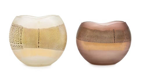 Murano Gold-Flecked Glass Vases, 2