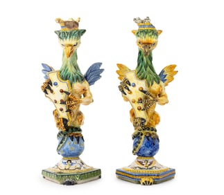 Ulisse Cantagalli Griffin Form Candlesticks, Pair