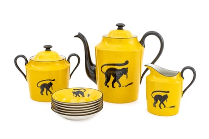 Henri Delcourt Art Deco Black Cat Motif Tea Set, 9