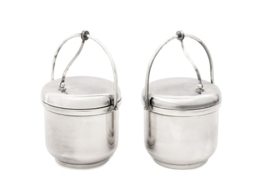 Modern Silver Plate Ice Buckets, Pair