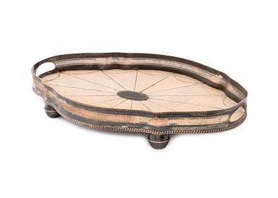 English Silver Plate & Faux Shagreen Serving Tray