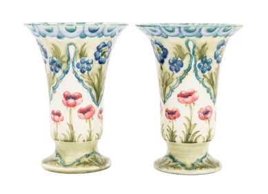 William Moorcroft Florian Ware Vases, Pair