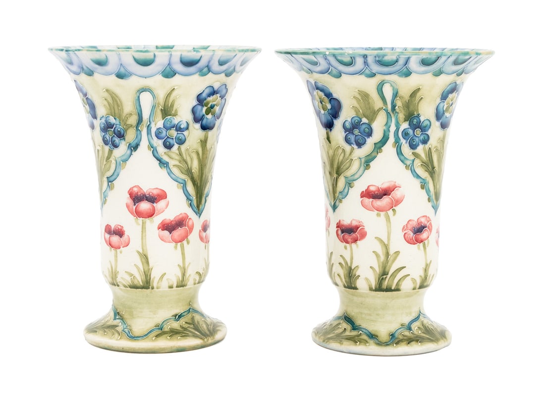 William Moorcroft Florian Ware Vases, Pair (1 of 7)