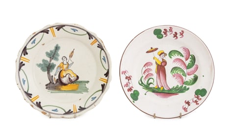 French Polychrome-Painted Faience Plates, 2