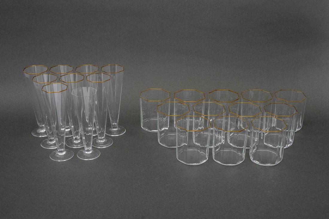 Italian Modern Gilt Rim Glassware, 21 Pcs. (1 of 14)