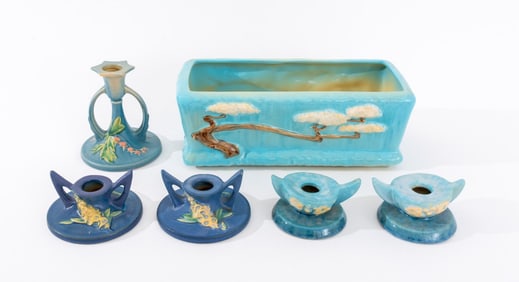 Roseville Art Pottery Blue Glazed Articles, 6