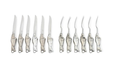 Bruce Fox Pewter Bull Carving Set for Six