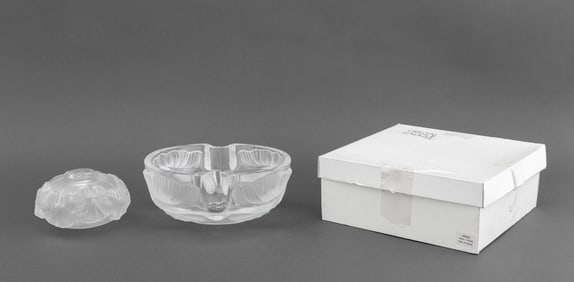 Lalique Crystal "Arums" Bowl & "Geranium" Vase, 2