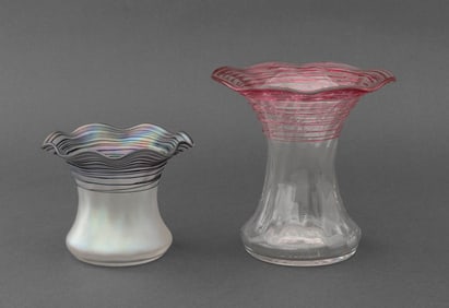 Carder Steuben Threaded Glass Vases, 2