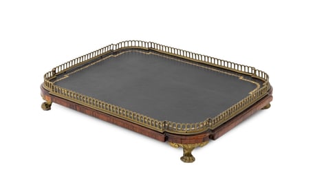French Tulipwood Pierced Brass Galleried Tray