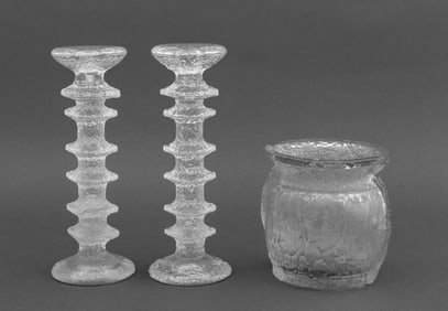 Timo Sarpaneva Glass Candlesticks & Vase, 3