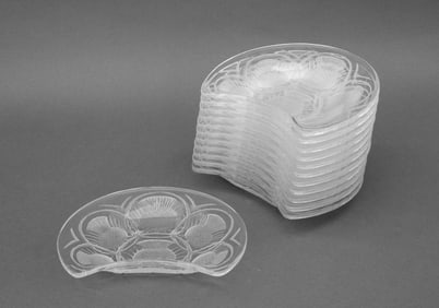 Lalique Crystal "Chardon Thistle" Salad Plates, 12