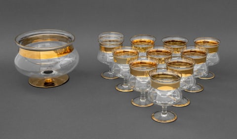 Gilt Rimmed Glass Caviar Service for 10