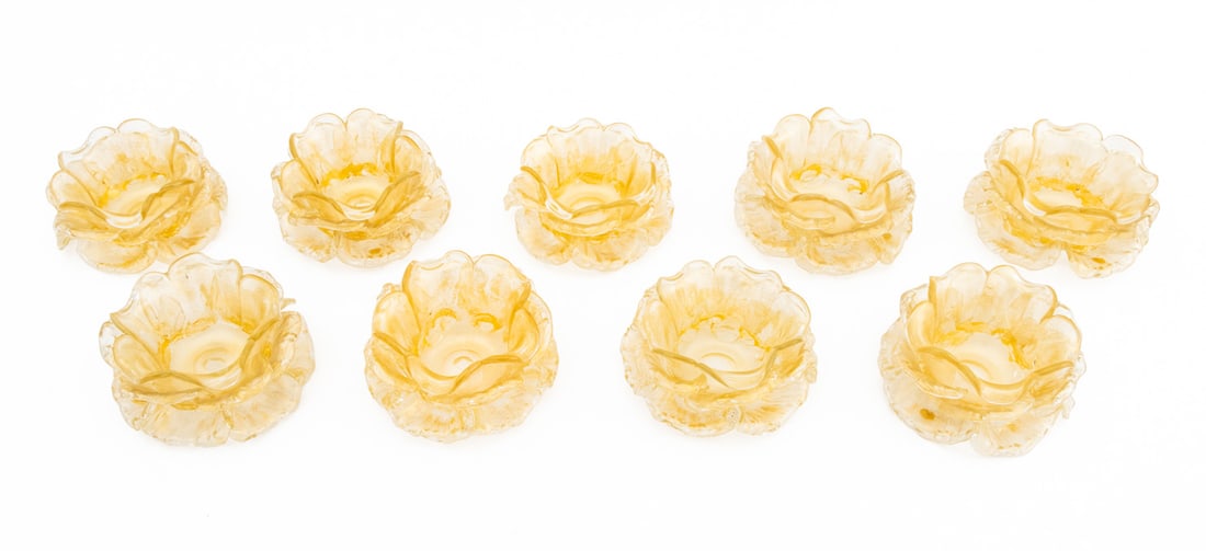 Murano Gold-Flecked Glass Floriform Bowls, 9 (1 of 7)
