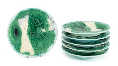 French Majolica Asparagus Plates, 6