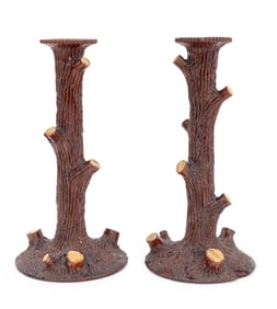Arts & Crafts Trunk Form Ceramic Candlesticks, Pr.
