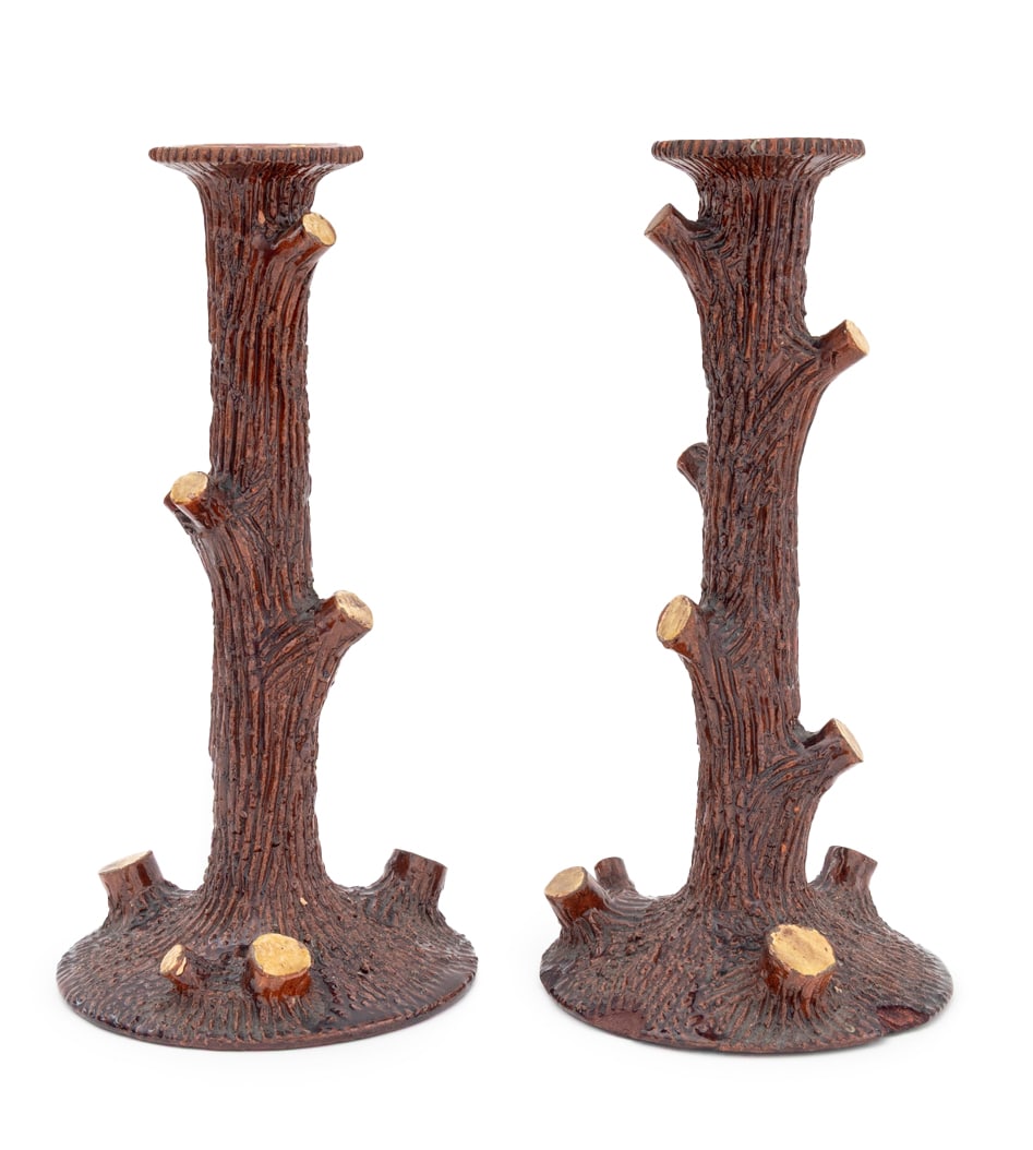 Arts & Crafts Trunk Form Ceramic Candlesticks, Pr. (1 of 6)