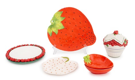 Strawberry Motif Ceramic Tableware, 6 Pcs.