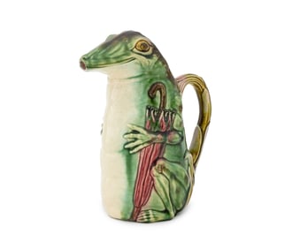 Majolica Glazed Ceramic Frog Form Pitcher