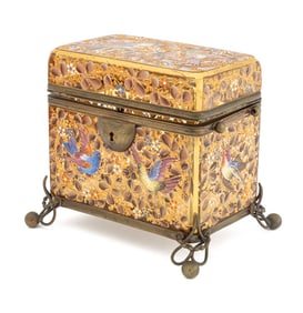 Moser Gilt and Polychrome Painted Art Glass Box