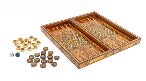 Marquetry Inlaid Wood Backgammon Set