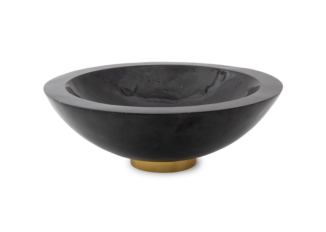 Ralph Lauren Pen Shell Centerpiece Bowl: Ralph Lauren Pen Shell Centerpiece Bowl, with brass circular base engraved "Ralph Lauren". 5.5" H x 16" Diameter. Provenance: From a Long Island Estate. Keywords: American design, Modern, Fruit bowl,