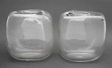 Barbini Murano Art Glass Ovoid Vases, Pair