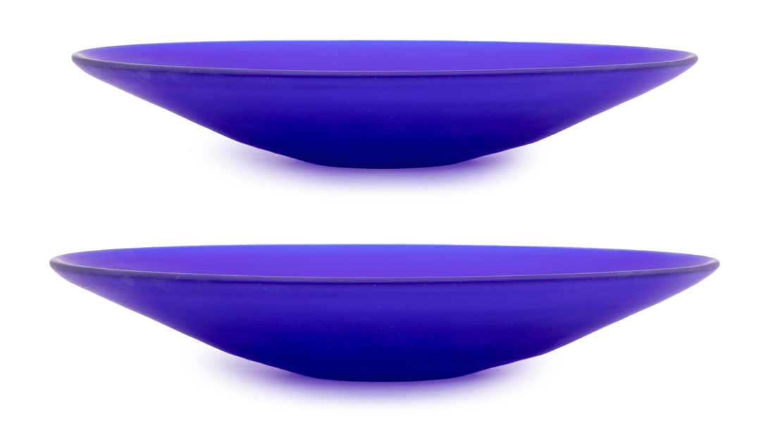 Murano Frosted Cobalt Blue Glass Bowls, 2 (1 of 7)