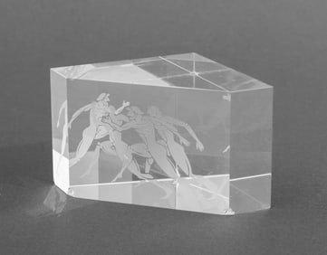 Steuben "Marathon" Etched Glass Paperweight, 1984