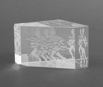 Steuben "Runners" Etched Glass Paperweight, 1985