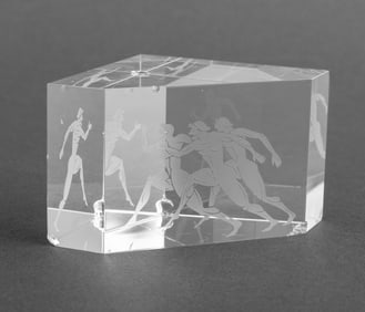 Steuben "Olympic Runners" Glass Paperweight, 1984