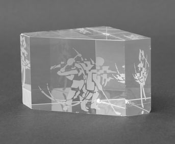 Steuben "Golfers" Etched Glass Paperweight
