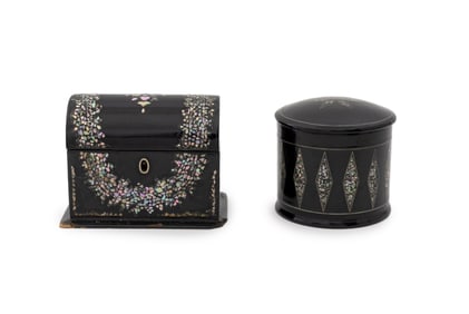 Victorian Black Lacquered Mother-of-Pearl Boxes, 2