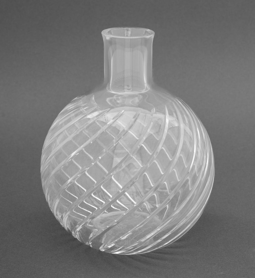 Baccarat "Cyclades" Crystal Vase: Baccarat "Cyclades" Crystal Vase, the globular vase with cut crystal diagonal lines, acid-etched mark to the underside. 7.25" H x 6" Diameter. Provenance: From a Long Island Estate. Keywords: French g