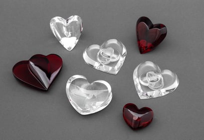 Baccarat Crystal Heart Form Paperweights, 7