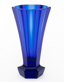 Moser Bohemian Faceted Cobalt Blue Glass Vase