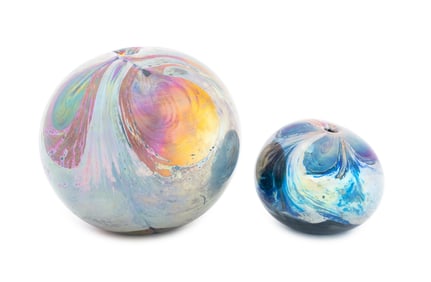 Iridescent Art Glass Globular Vases, 2