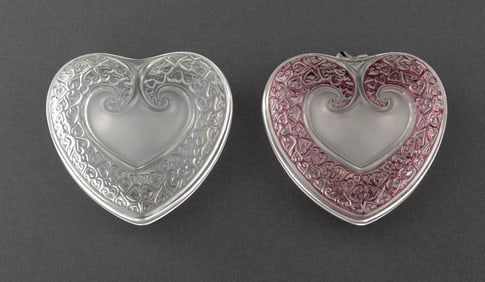 Lalique Crystal Heart Form Dressing Table Boxes, 2