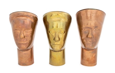 Art Deco Style Portrait Bust Metal Vessels, 3