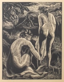 Emil Ganso "Bathers" Woodcut, circa 1930
