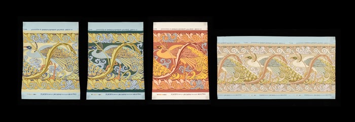 Bradbury & Bradbury Peacock Pochoir Wallpaper, 4