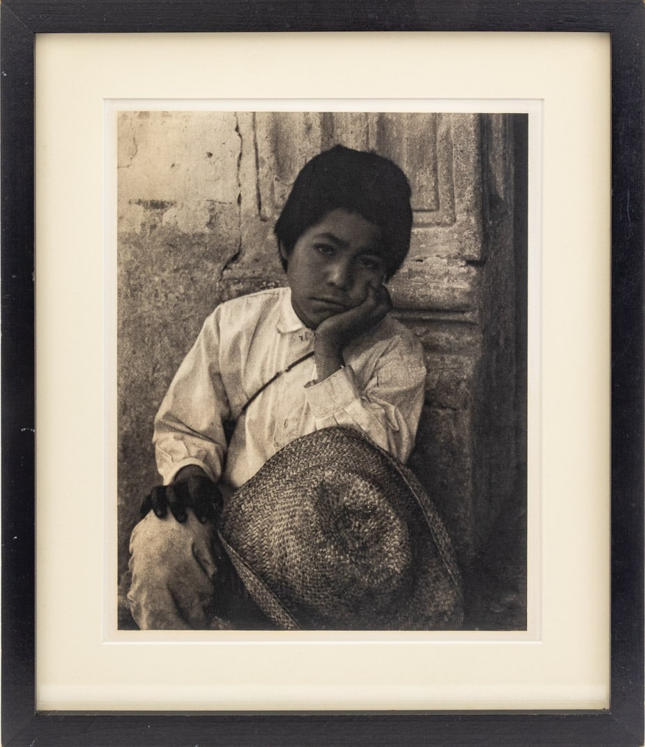 Paul Strand "Boy, Uruapan" Photogravure: Paul Strand (American, 1890-1976), "Boy, Uruapan" (The Mexican Portfolio), Photogravure, second edition, 1933, printed later in 1967 by Da Capo Press, apparently unsigned, ebonized wood frame. Image: