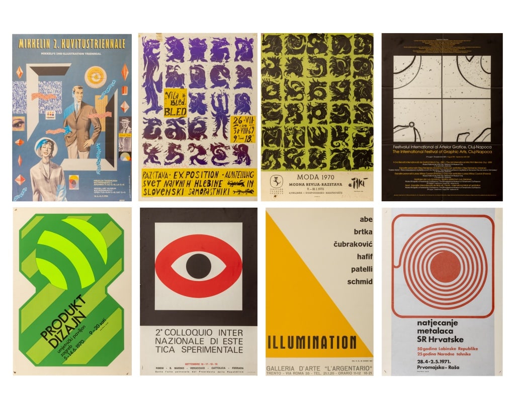 Signed, Etc. International Exhibition Posters, 8: Collection of Eight International Art Exhibition Posters, comprising: "2 Colloquio Inter Nazionale di Este Tica Sperimentale" [2nd International Colloquium of Experimental Aesthetics], "The Internatio