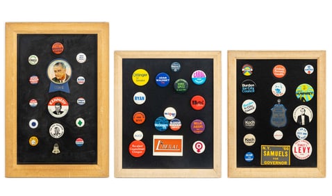Framed Vintage Political Pinback Buttons, 3