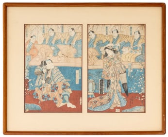 Japanese Kabuki Actor Scene Diptych Woodblock