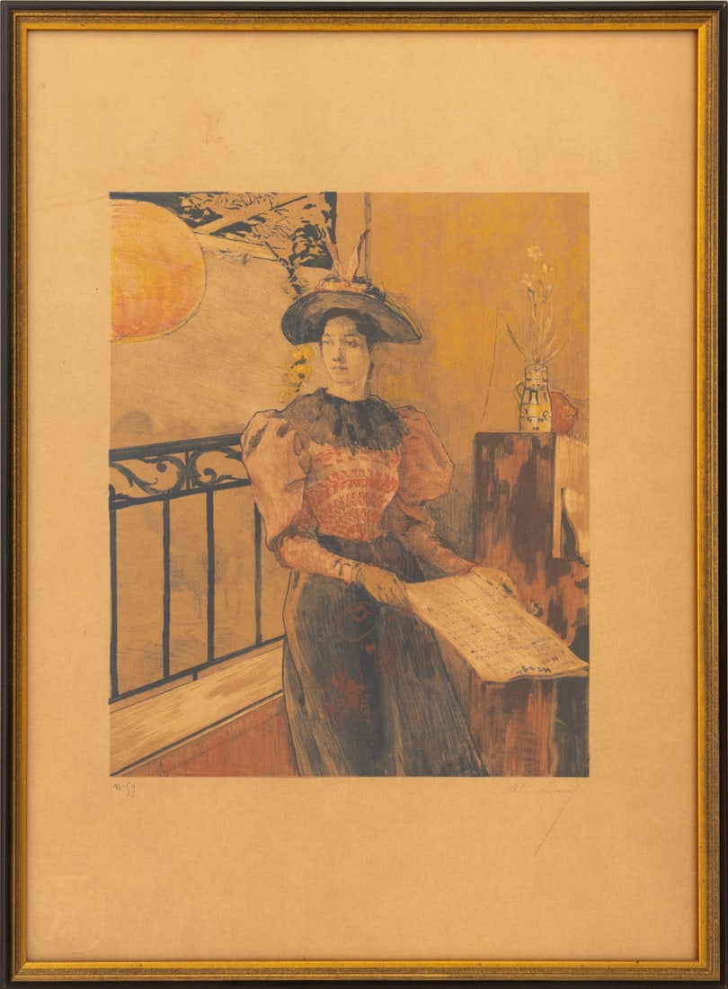 Alexandre Lunois "L'Illumination" Lithograph, 1893: Alexandre Lunois (French, 1863-1916), "L'Illumination", Lithograph in Colors on Toned Wove Paper, 1893, signed in pencil lower right, numbered edition 59 of 100 lower left, "L'Estampe Originale" blind